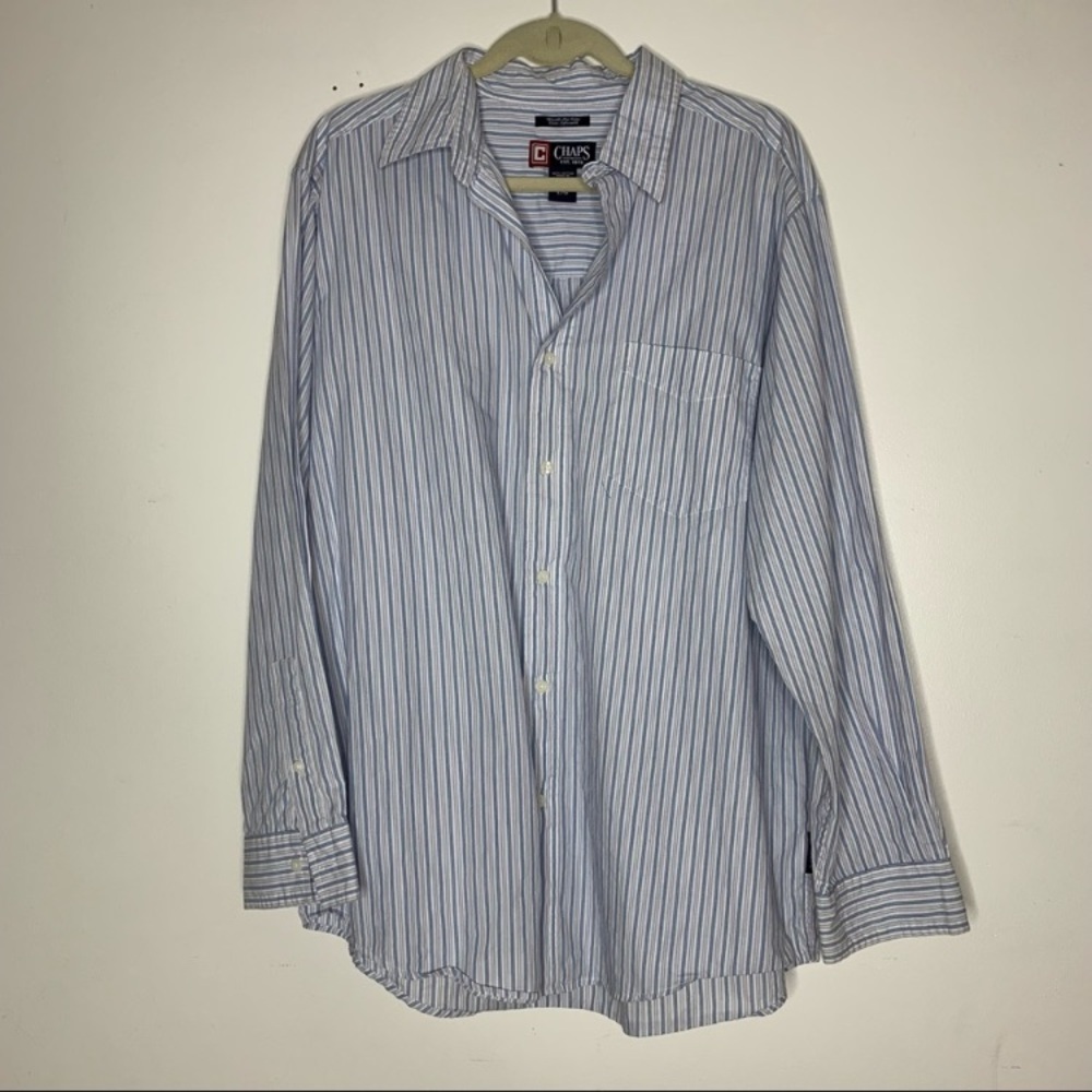 Chaps blue striped cotton long sleeve button down shirt L